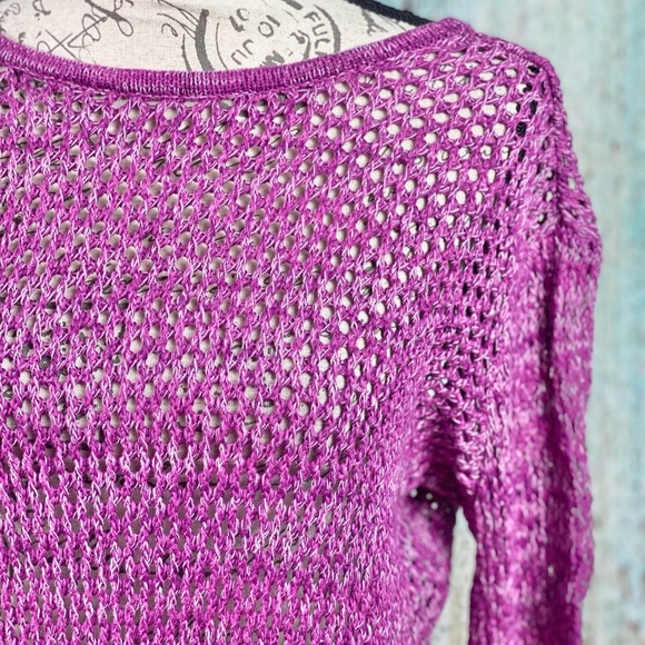 Anthropologie Splendid NWT Lilac Purple Open Fishnet Sweater - Picture 8 of 11